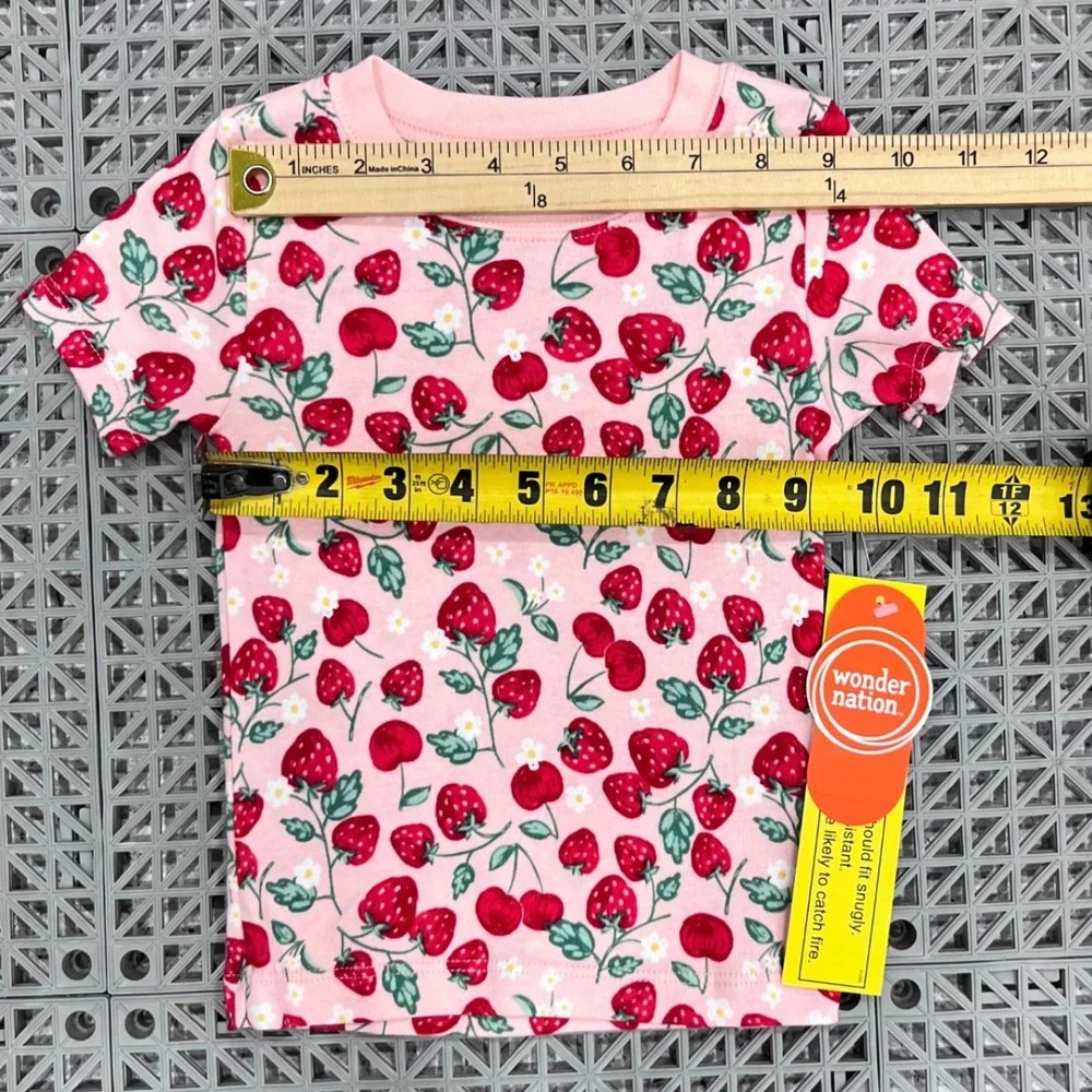 Pink Strawberry Cherry Print Pajamas Girls 2T Snug Fit 2pc Set Springtime Cute‎